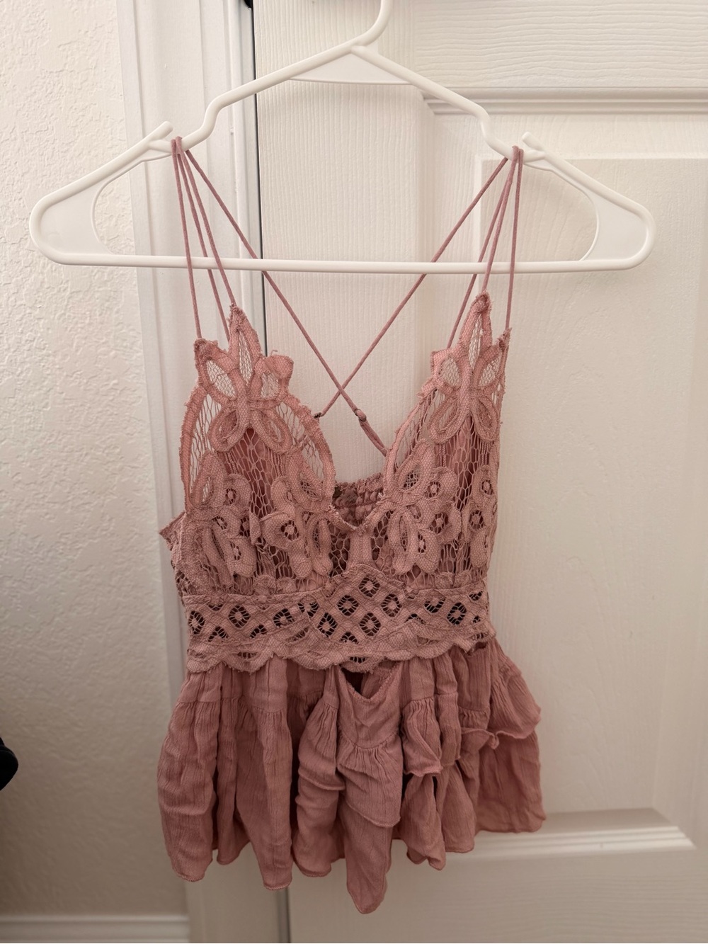 Free People Dusty Rose Lace Ruffle Tank